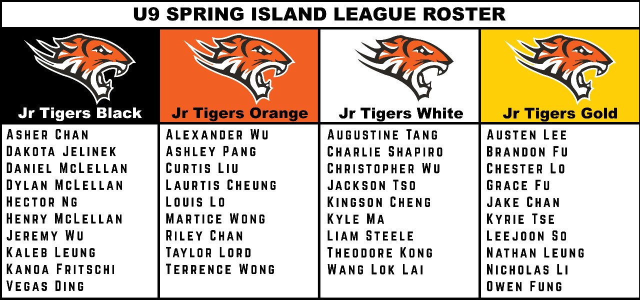 U9 SPRING ISLAND LEAGUE ROSTER  